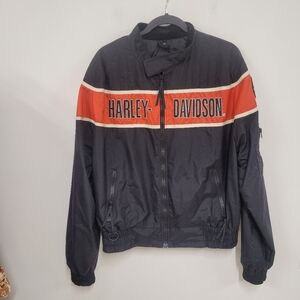 Harley-Davidson Black Jacket with Bold Orange Stripe In Excellent Condition.
